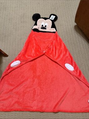 Disney Mickey Mouse Red and Black Hooded Plush Throw, NWT